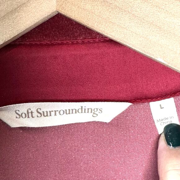 SOFT SURROUNDINGS Boyfriend Button Down Shirt Velour Tunic Length Size L Boho - Picture 6 of 9